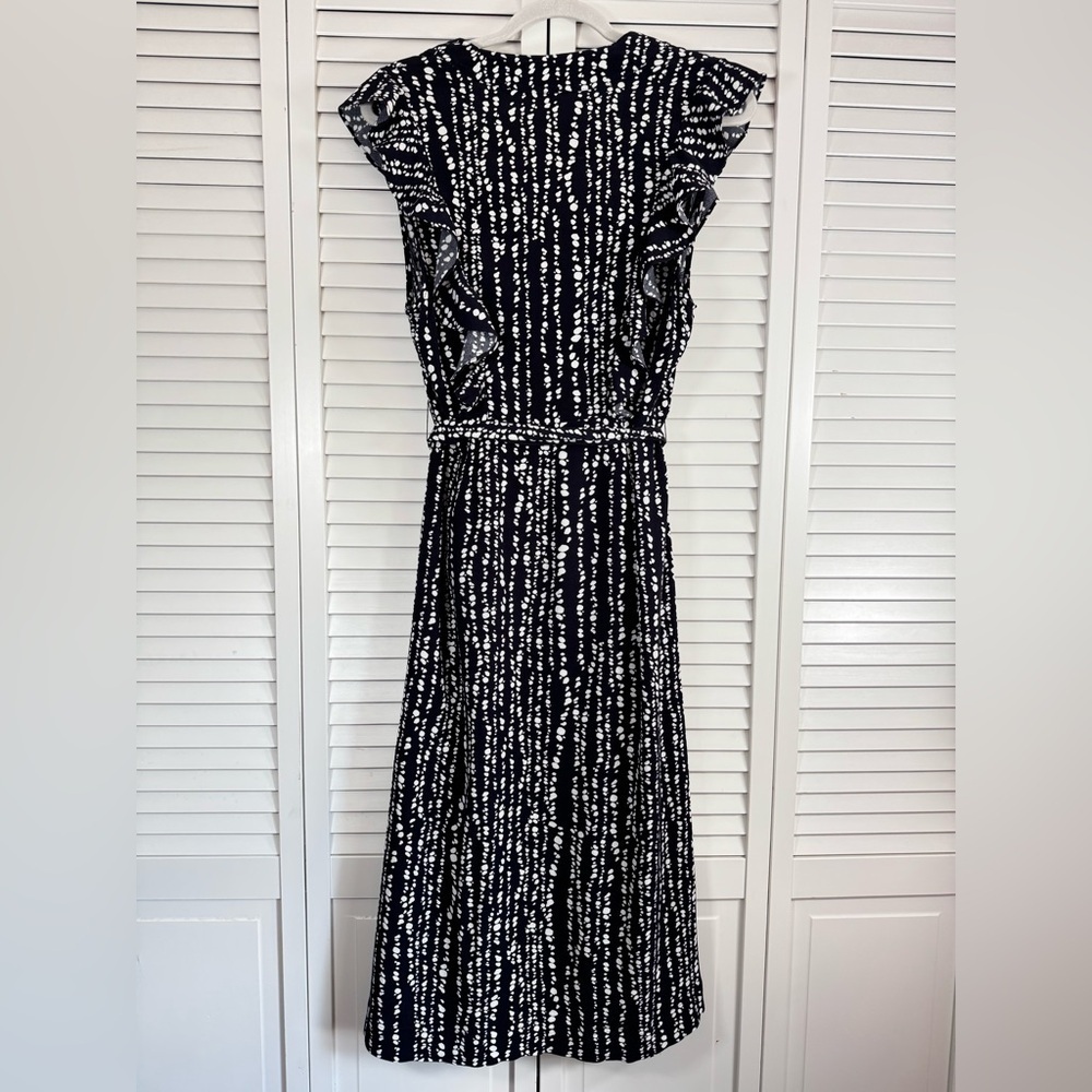 Whistles Savannah Print Wrap Dress Abstract Polka Dots Navy White Costal Size 10 - Picture 10 of 15